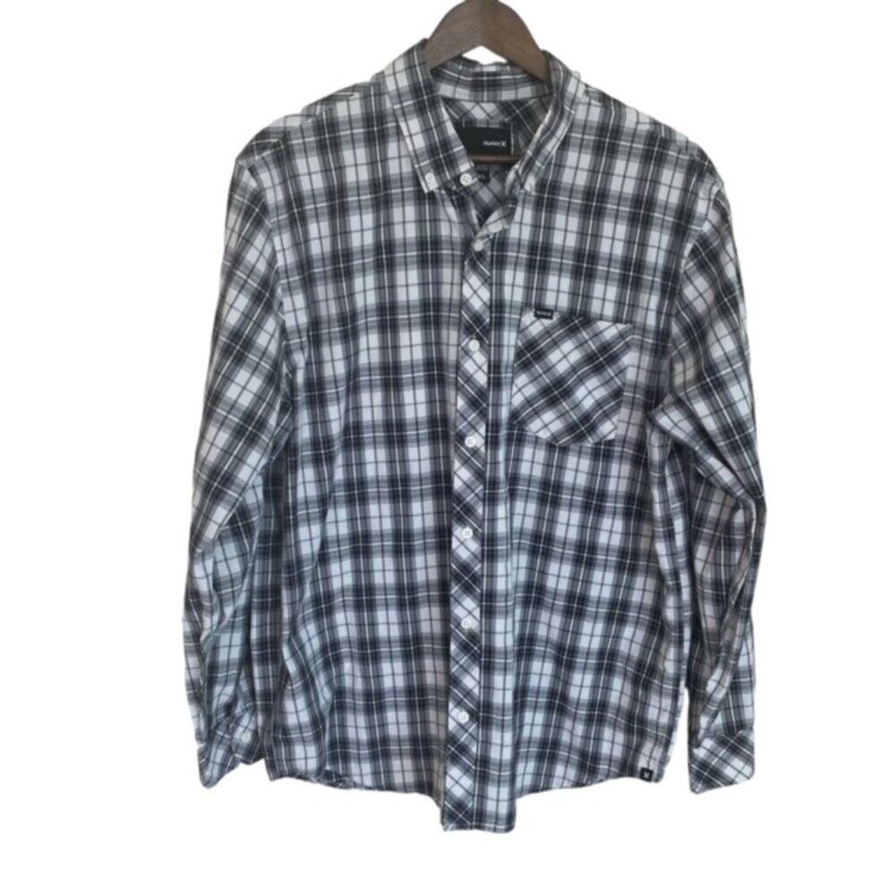 Hurley Black and White Plaid Button Up Shirt - XL